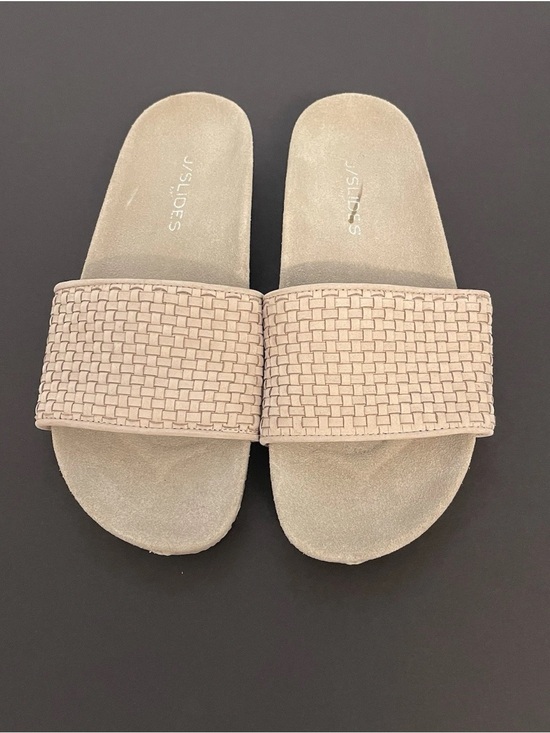 J/SLIDES Shoes - J/SLIDES NYC Naomie Woven Slide Sandals in Beige Grey